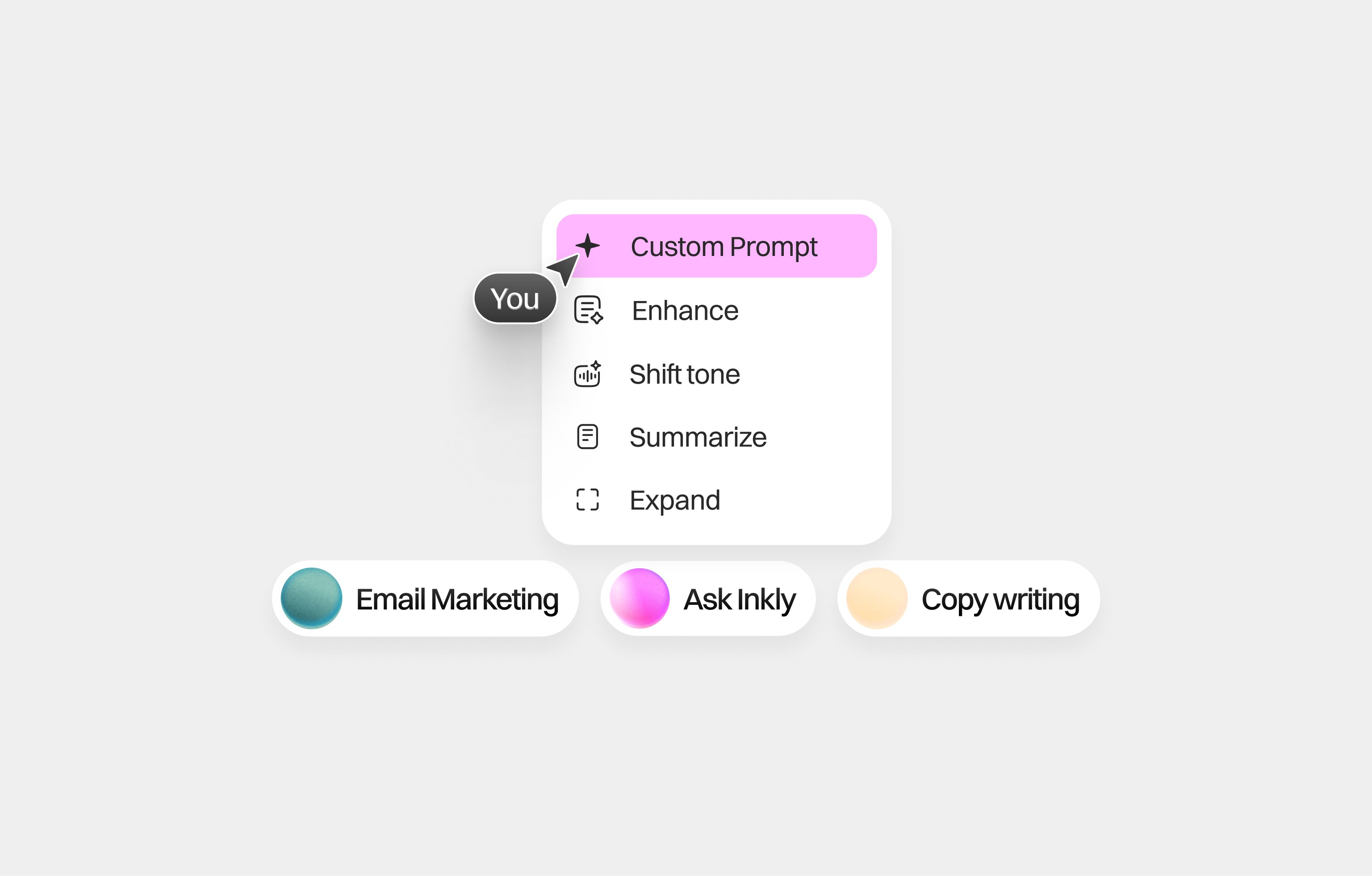 AI writing assistant menu UI